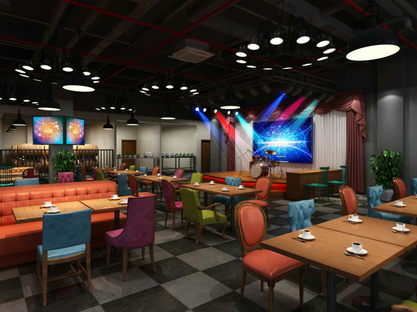 華爾茲音樂(lè )餐吧裝修效果圖（含平面圖）