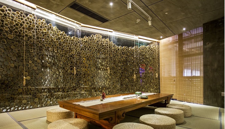 茶樓內書(shū)吧及形象墻裝修效果圖